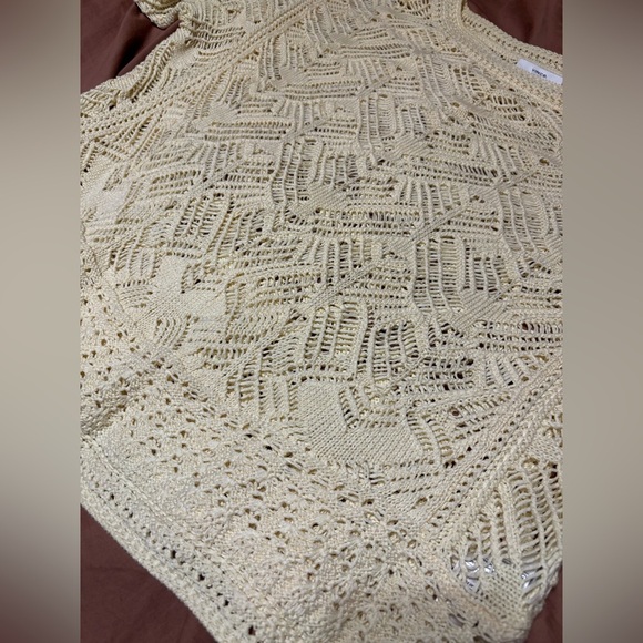 Vince Crochet Sweater Women’s Size XL Light Yellow Open Knit Boho Scandi Girl - Picture 7 of 8